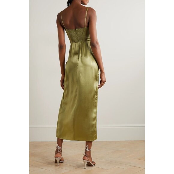 Reformation Solay Olive Green Silk Dress 6 Bridesmaid Green Midi - Picture 2 of 11